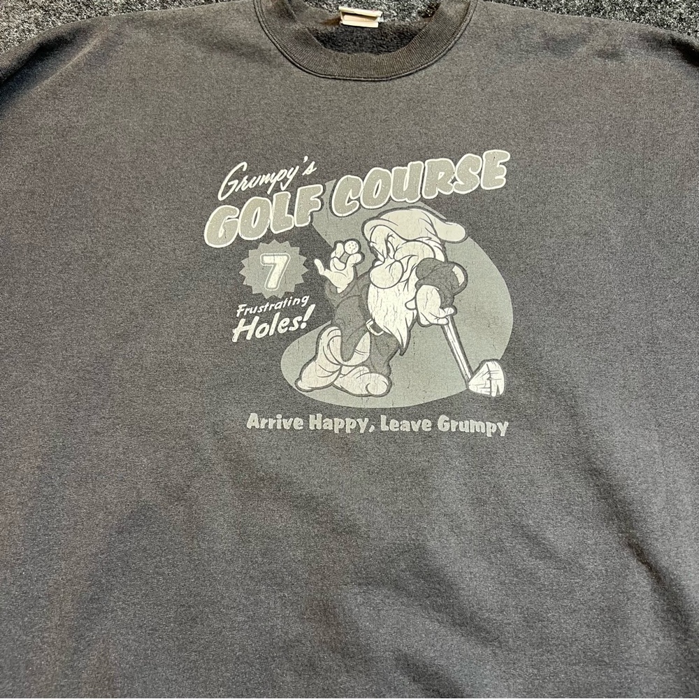 Vintage Disney Grumpy Golf Sweatshirt XXL 7 Dwarfs Gray Crewneck